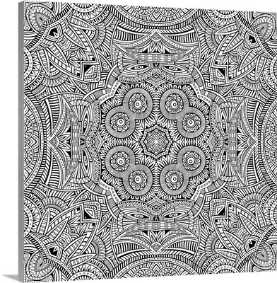 A complex abstract pattern made of geometric shapes and stripes.