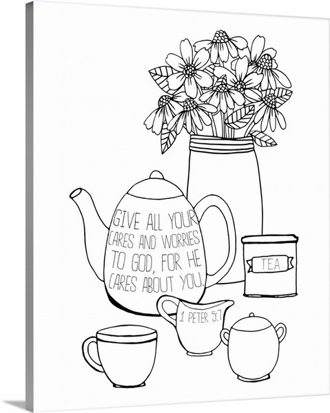 product render of Give All Your Cares And Worries To God Handlettered Coloring