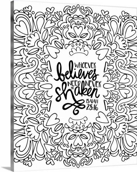 product render of Whoever Believes Need Never Be Shaken Handlettered Coloring