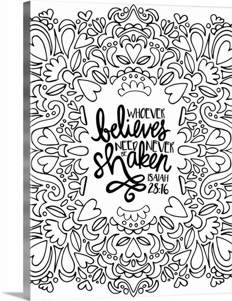 product render of Whoever Believes Need Never Be Shaken Handlettered Coloring