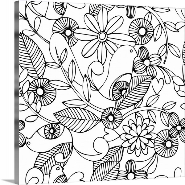 product render of Birds And Flowers - Black And White
