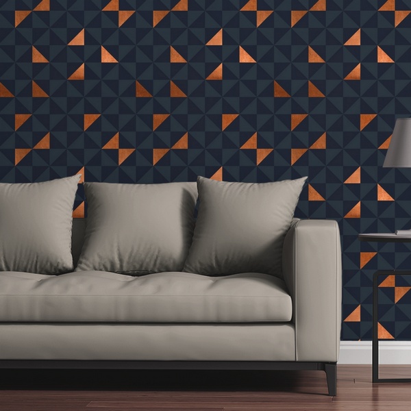 Copper Triangles Navy Removable Wallpaper Canvas On Demand