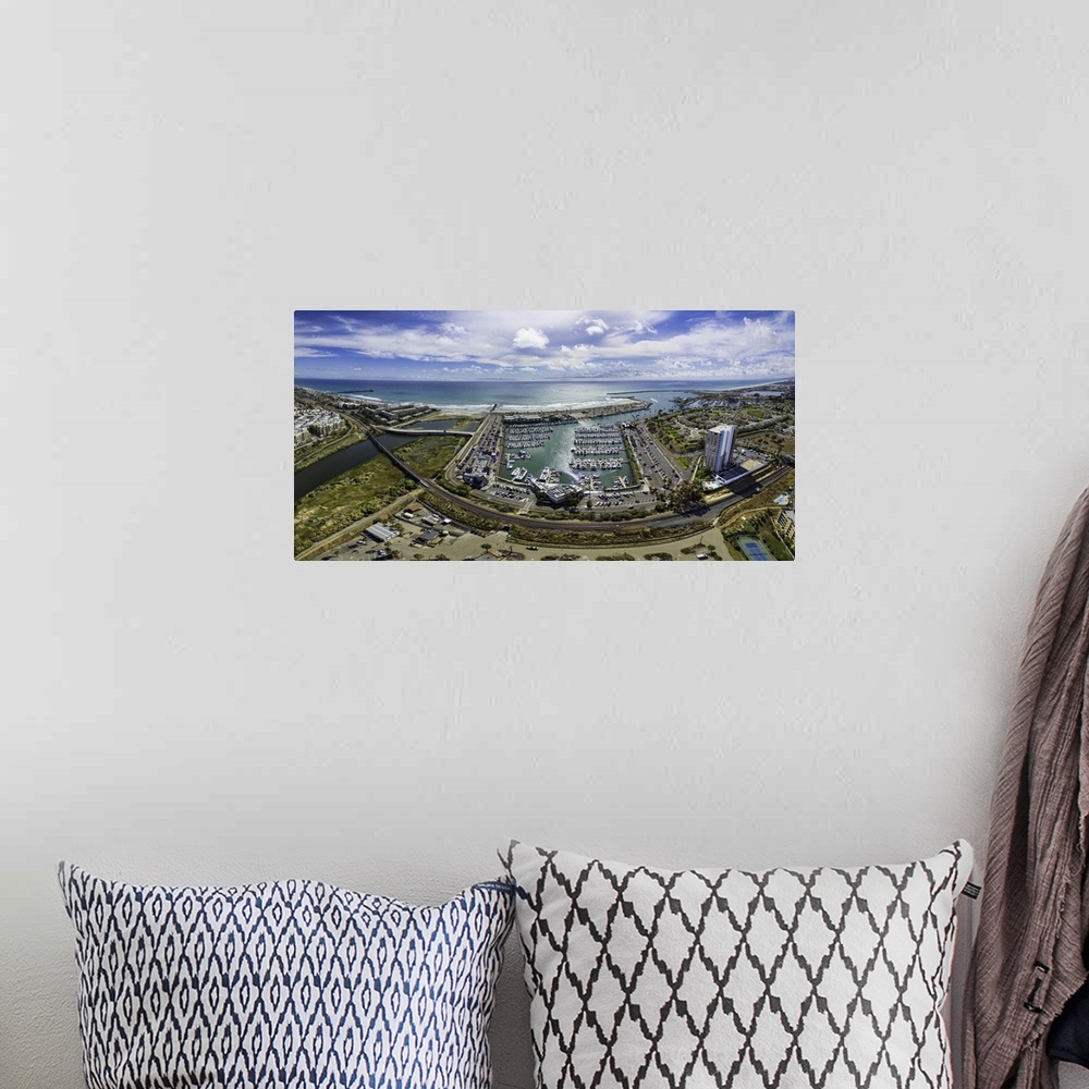 A bohemian room featuring Aerial Panoramic of the Oceanside Harbor in Oceanside, California, USA.