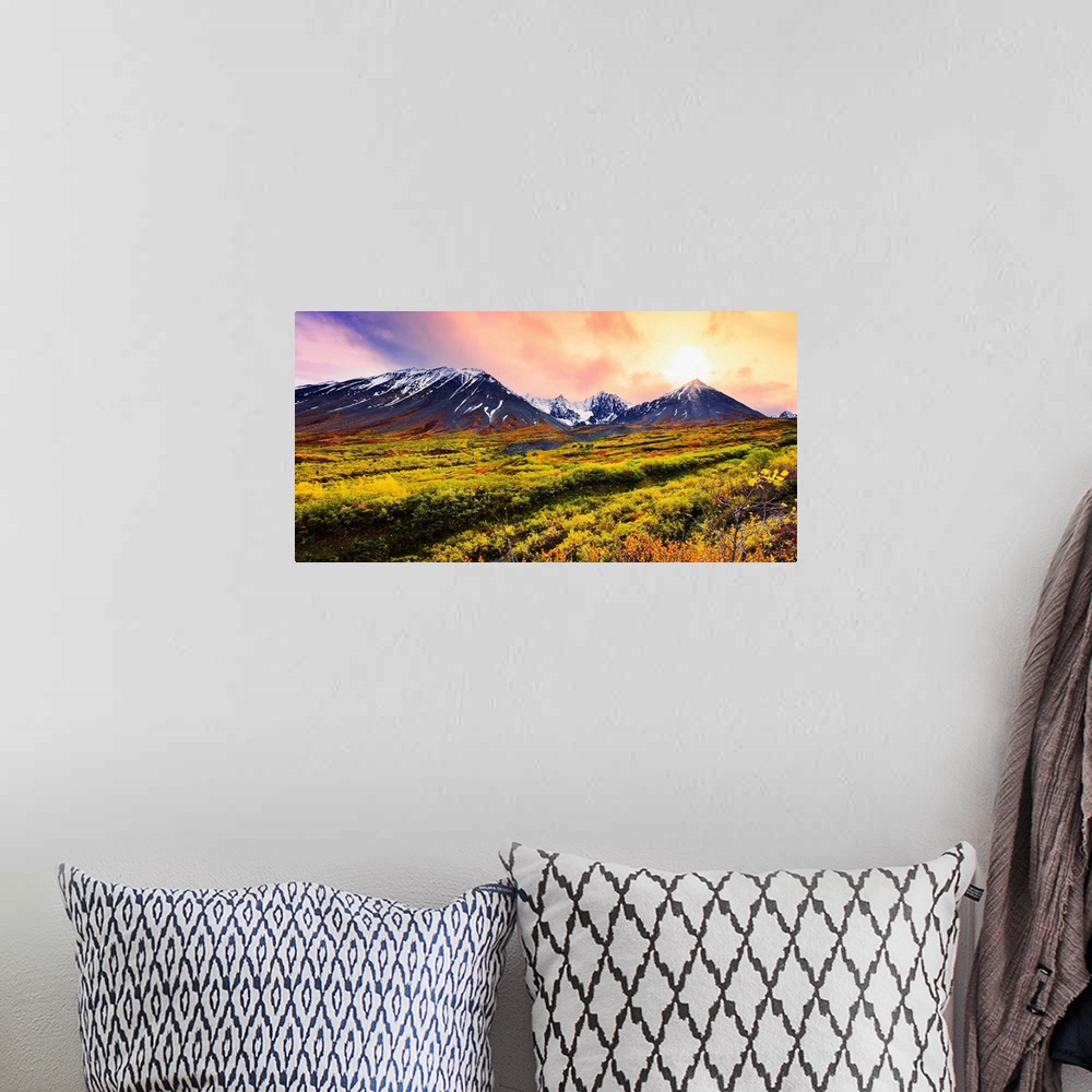 A bohemian room featuring Fall Colours And Auriol Range At Sunset, Yukon, Canada
