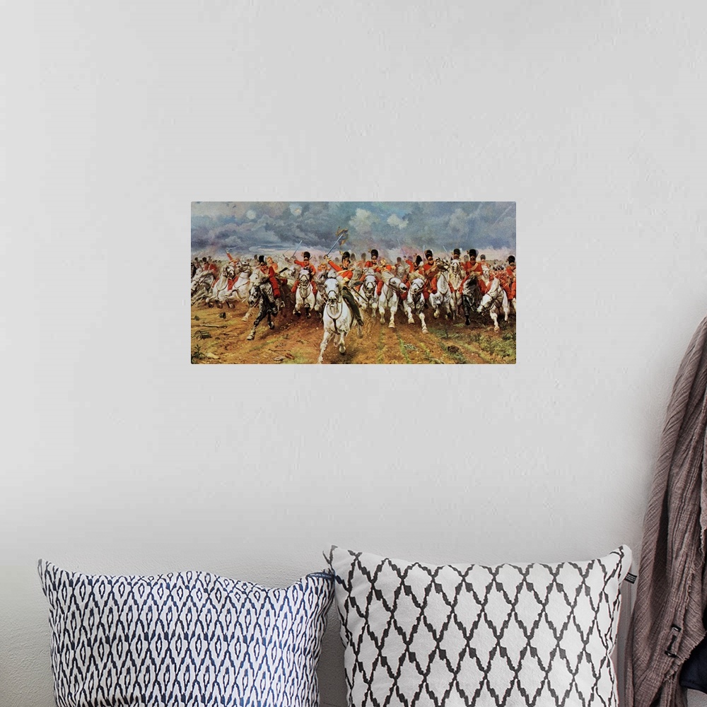 A bohemian room featuring Scotland Forever. The Royal Scots Greys Charge At Waterloo. Painting By Lady Elizabeth Butler. Fr...
