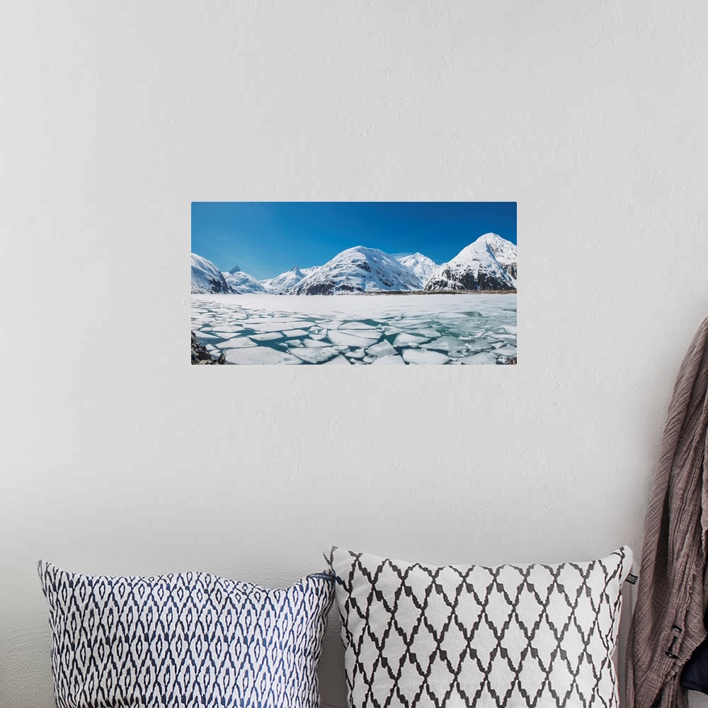 A bohemian room featuring Spring ice breaking apart on the surface of Portage Lake, Chugach mountains, Chugach National For...
