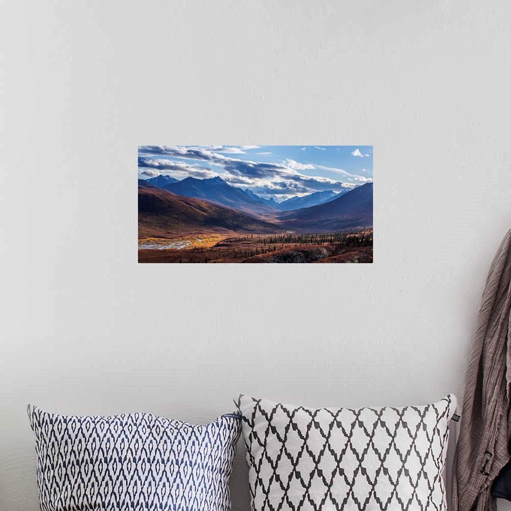 A bohemian room featuring Scenic autumn view of mountains and colorful tundra in Tombstone Territorial Park, Yukon Territor...