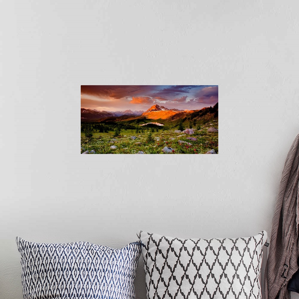 A bohemian room featuring Mountains, color photography