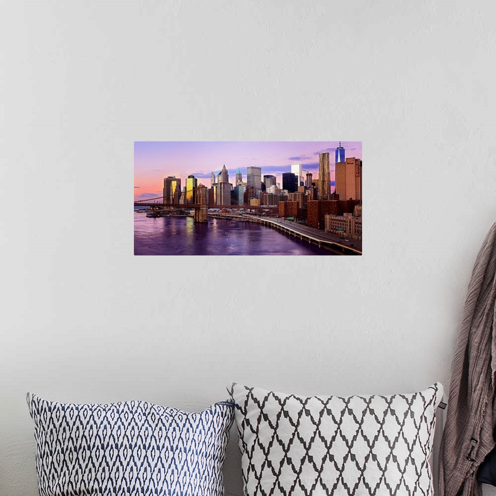 A bohemian room featuring Lower Manhattan And Brooklyn Bridge Panoramic View