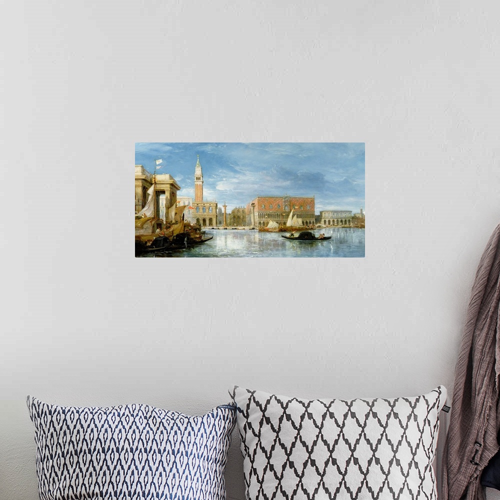 A bohemian room featuring Oil painting of the Doge's Palace from the water in Venice, Italy.