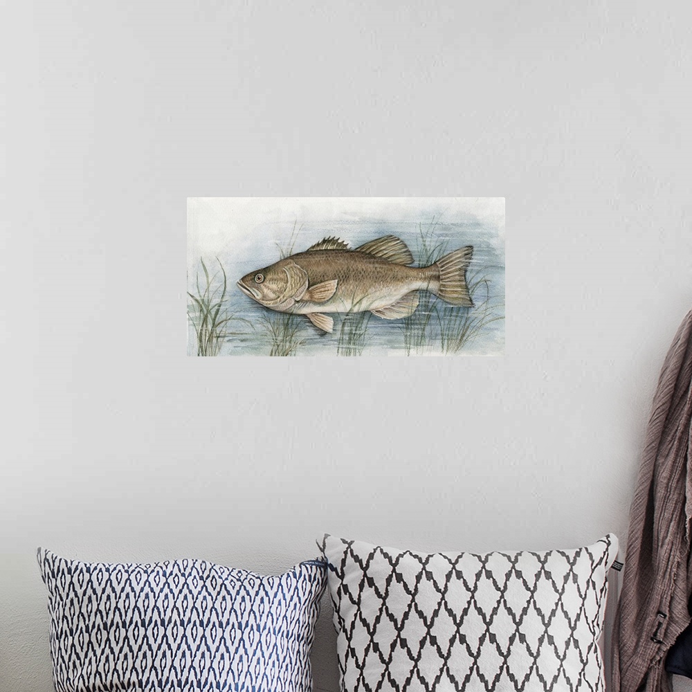 A bohemian room featuring Fish painting is a great accent for your cabin, lake house or den!