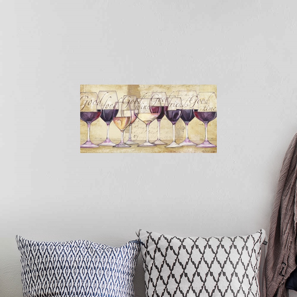 A bohemian room featuring An abstract array of wine glasses adds a stunning design element to your decor.