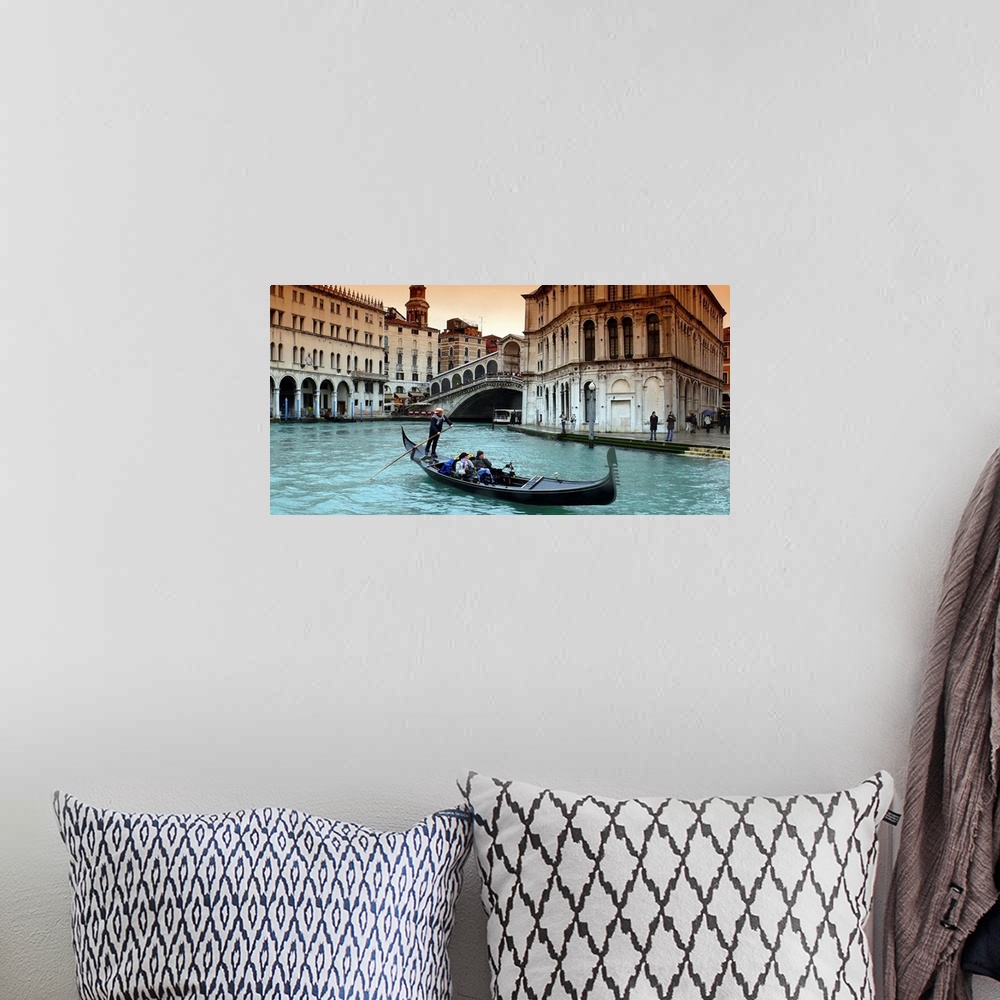 A bohemian room featuring Panoramic image of a couple riding in a gondola in the canals of Venice, Italy.