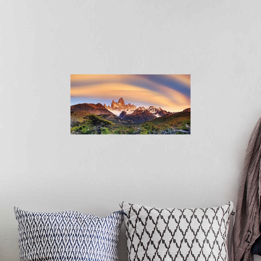 A bohemian room featuring Argentina, Patagonia, El Chalten, Los Glaciares National Park, Cerro Fitzroy Peak