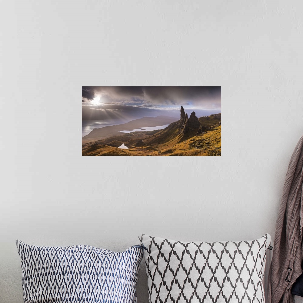 A bohemian room featuring Dramatic light on the Old Man of Storr, Isle of Skye, Scotland. Autumn (November)