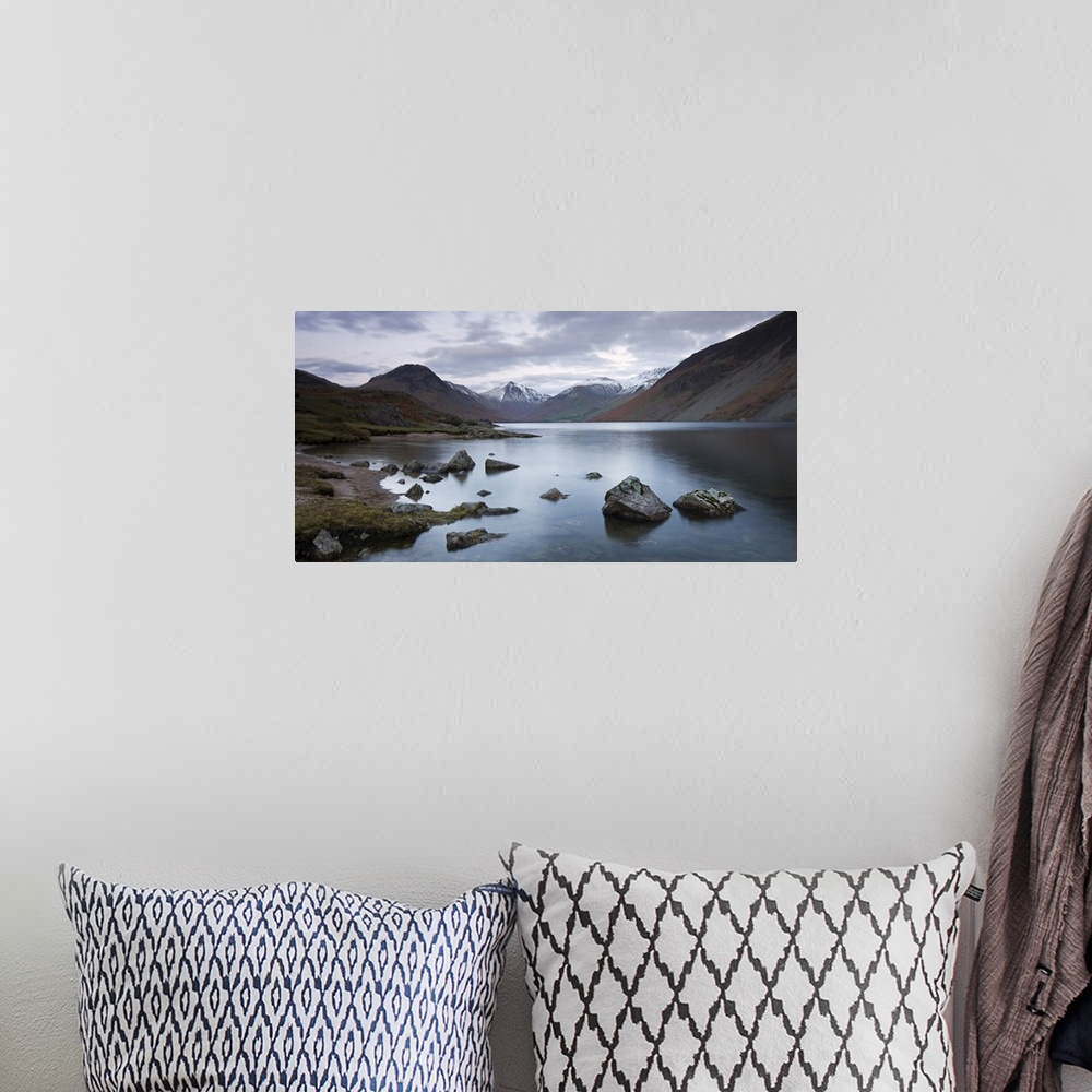 A bohemian room featuring Snow dusted mountains beside Wastwater in the Lake District National Park, Cumbria, England. Autu...