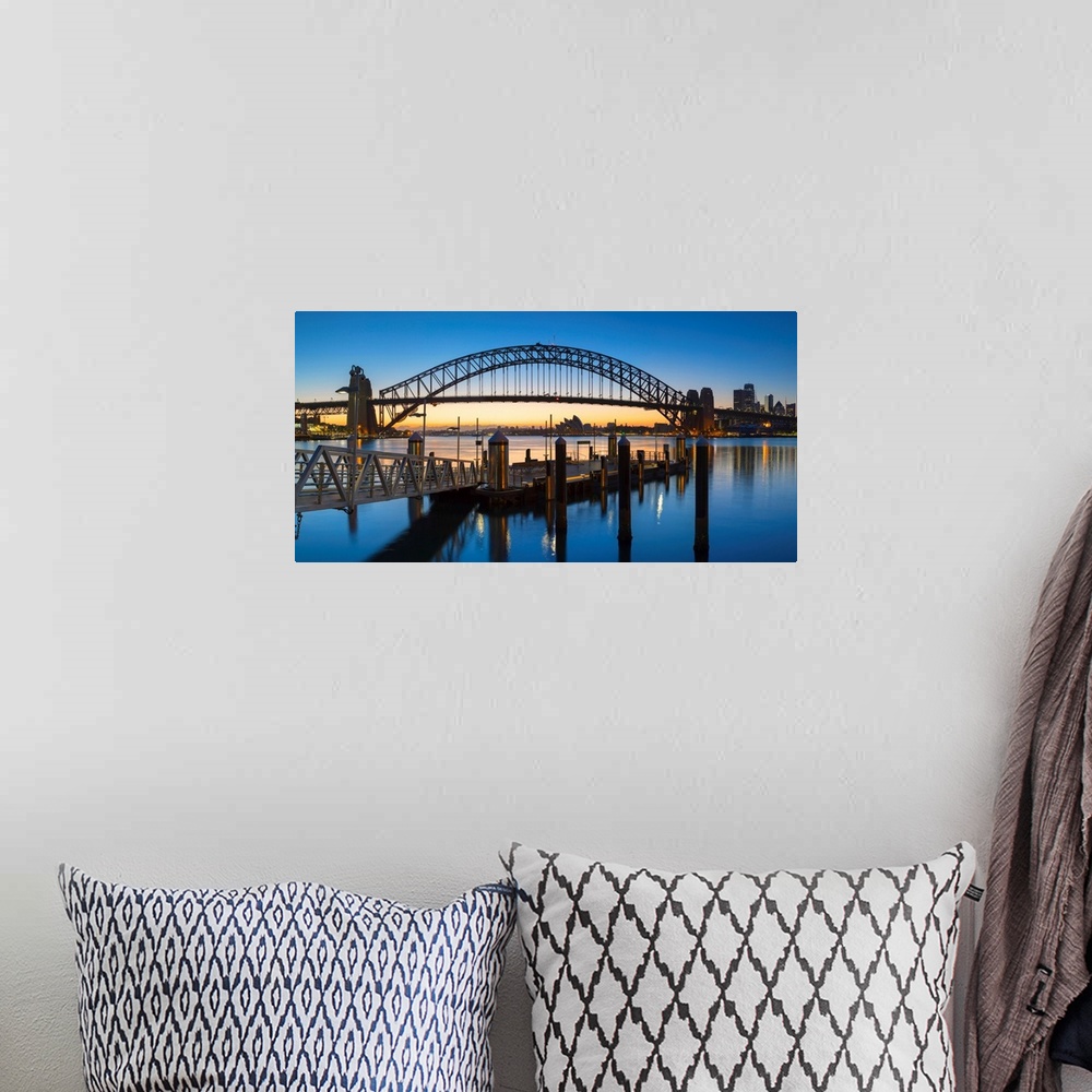 A bohemian room featuring Sydney Harbour Bridge From Mcmahons Point At Sunrise, Sydney, New South Wales, Australia