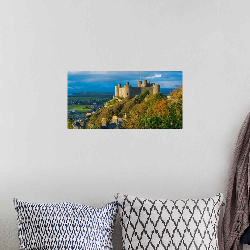 A bohemian room featuring Uk, Wales, Gwynedd, Harlech, Harlech Castle, Mountains Of Snowdonia National Park Beyond