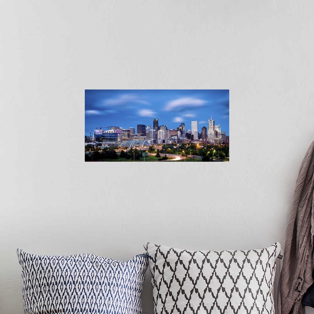 A bohemian room featuring A Long Exposure Blurs Clouds and Traffic, Denver, Colorado