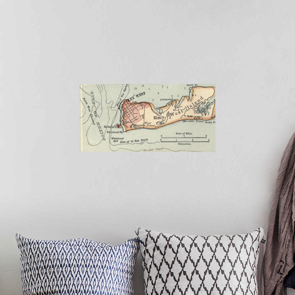 A bohemian room featuring Key West Island - Vintage Map