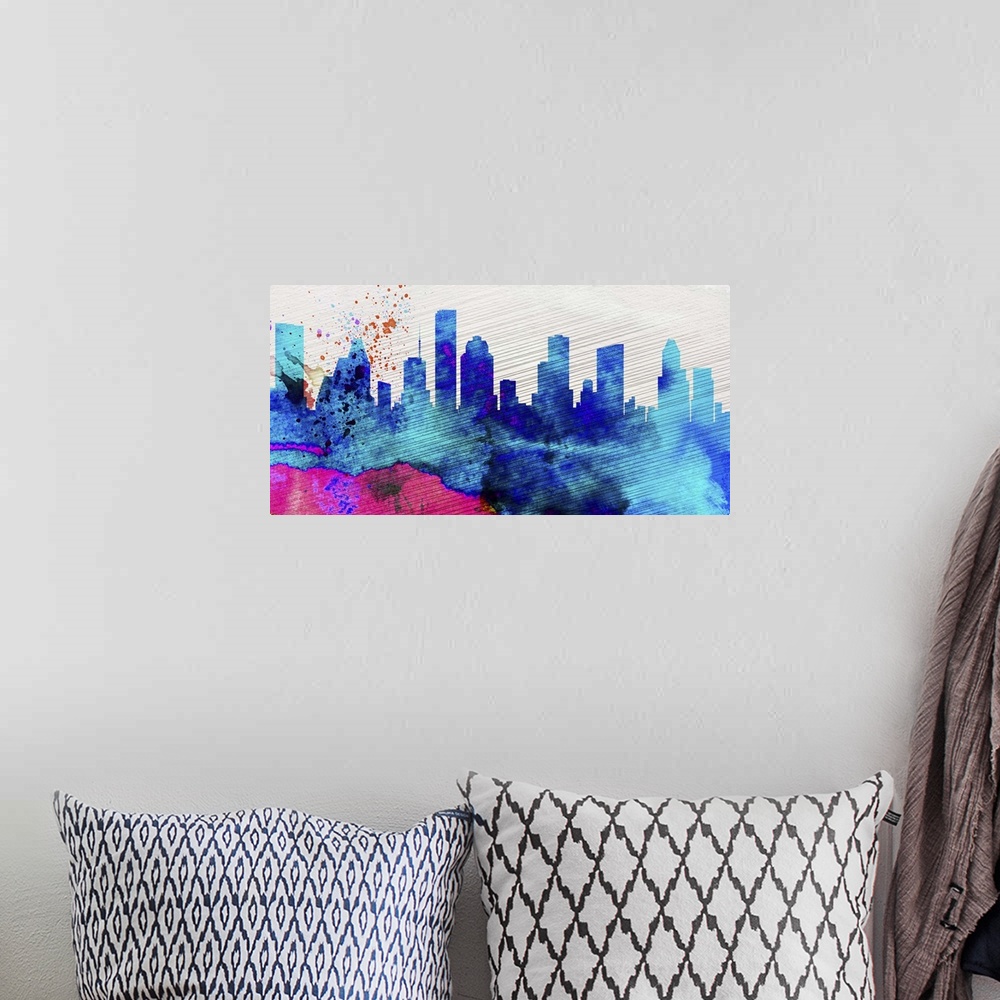 A bohemian room featuring Houston City Skyline