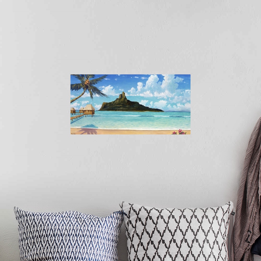 A bohemian room featuring Escape from everything with this painting of a tropical paradise of endless crystal blue waters a...