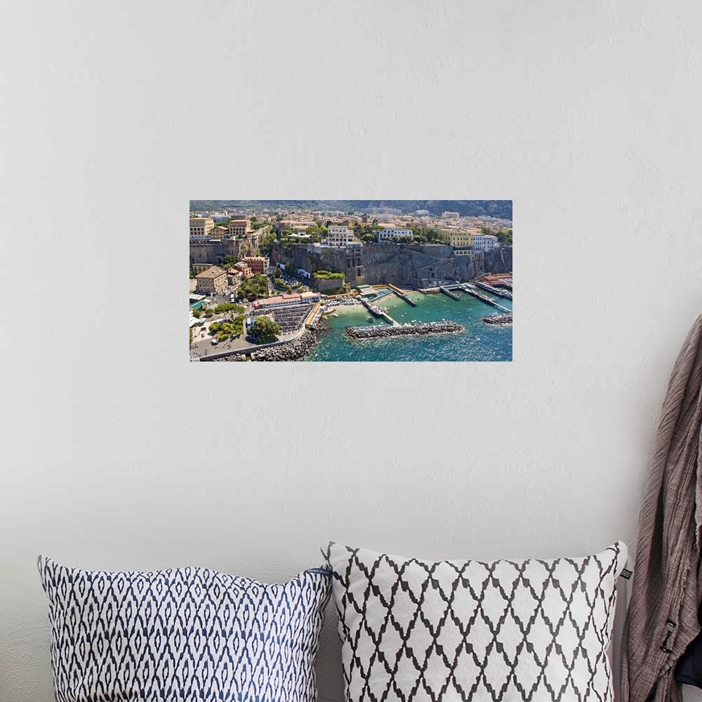 A bohemian room featuring Aerial view of a town Sorrento Marina Piccola Naples Campania Italy