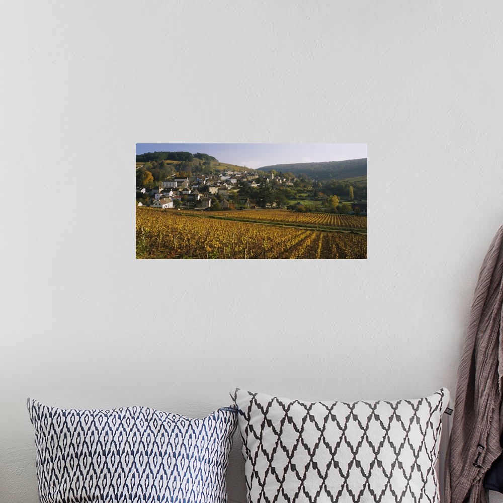A bohemian room featuring High angle view of a village, Bourgogne, France