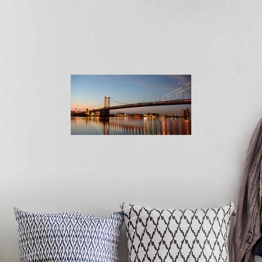 A bohemian room featuring View of Ben Franklin Bridge in Philadelphia at night.