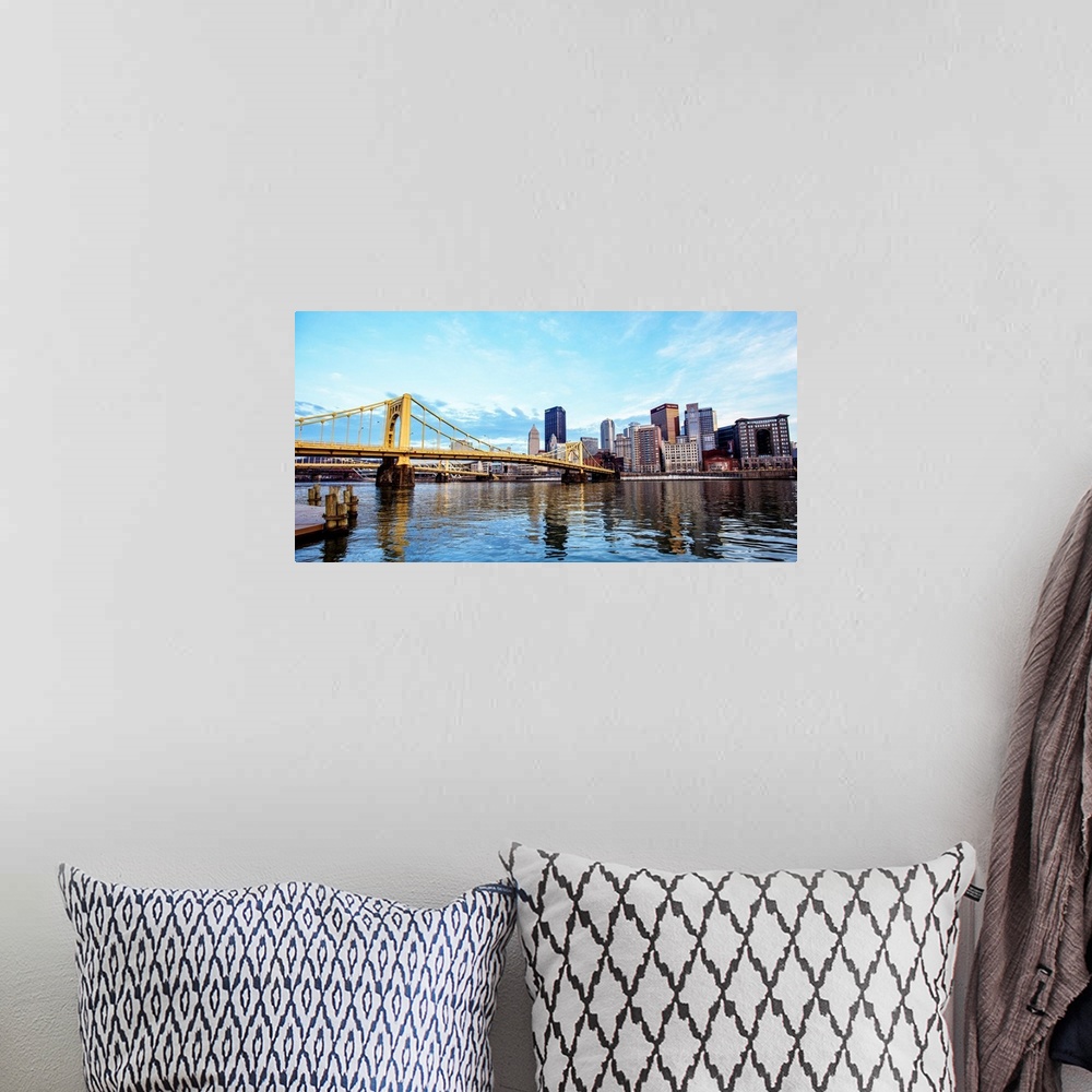 A bohemian room featuring View of downtown Pittsburgh with Andy Warhol Bridge over the Allegheny River.