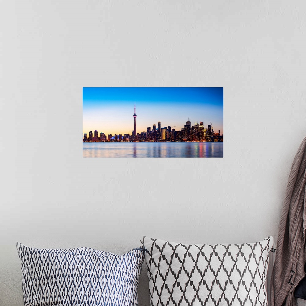 A bohemian room featuring Photo of Toronto city skyline at sunset, Ontario, Canada.