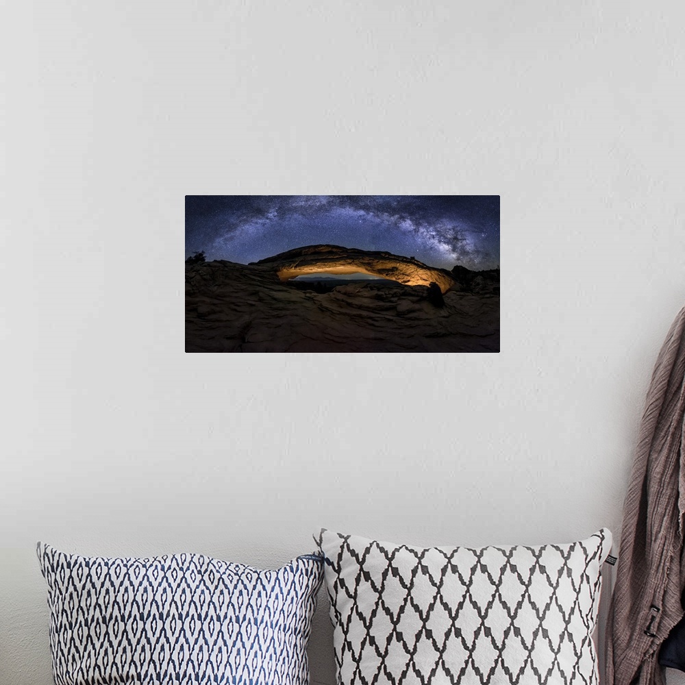 A bohemian room featuring Milky Way panorama over Mesa Arch in Canyondlands National Park.