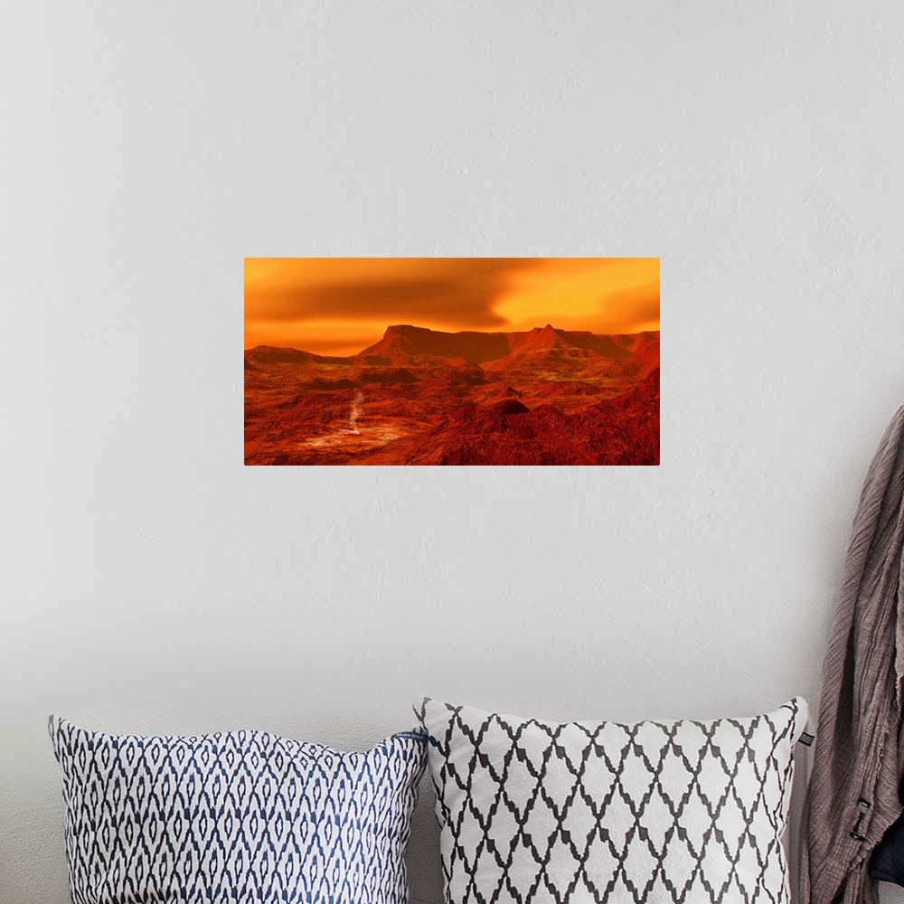 A bohemian room featuring Panorama of a landscape on Venus at 700 degress Fahrenheit.