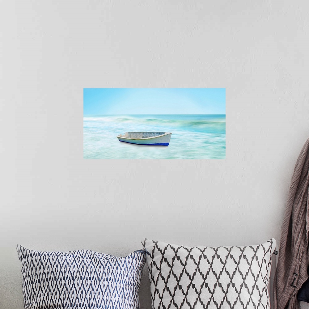 A bohemian room featuring Boat On A Beach I