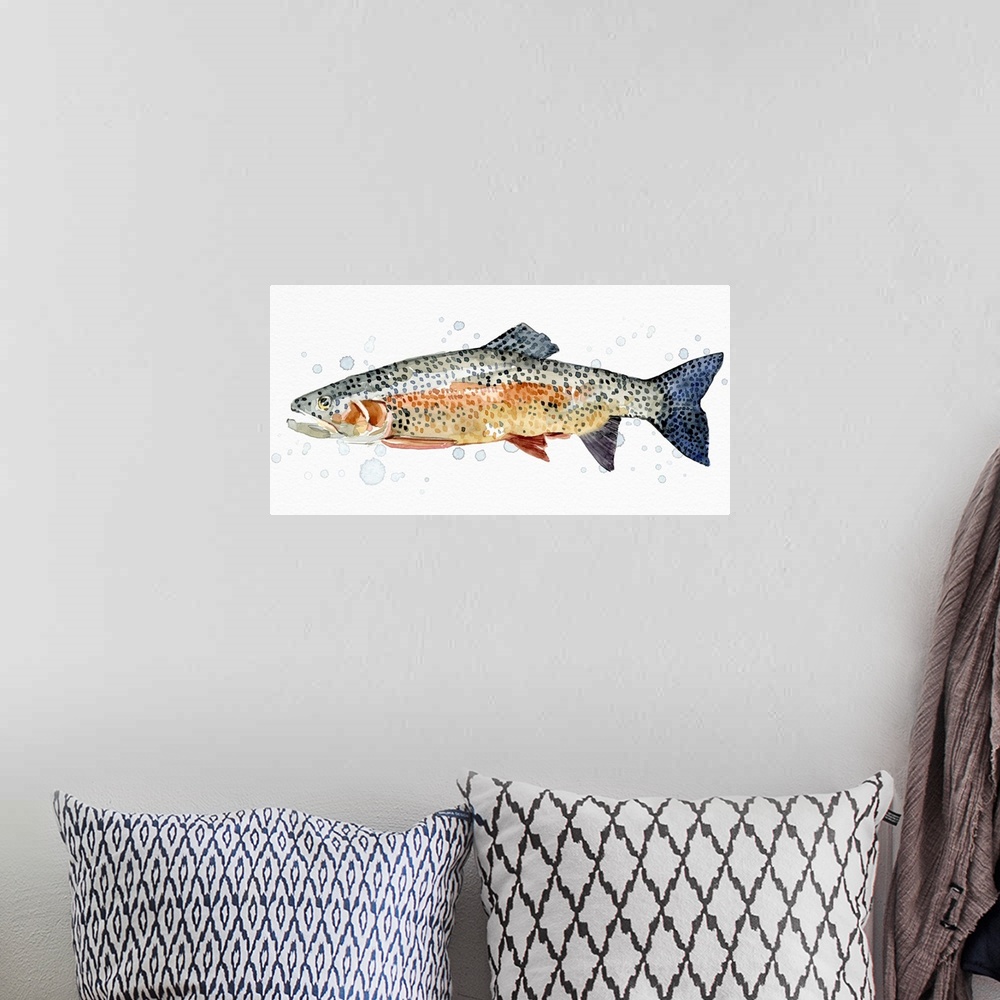 A bohemian room featuring Watercolor Rainbow Trout II