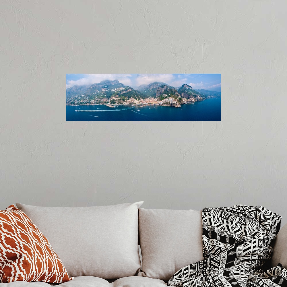 A bohemian room featuring Aerial view of towns Amalfi Atrani Amalfi Coast Salerno Campania Italy