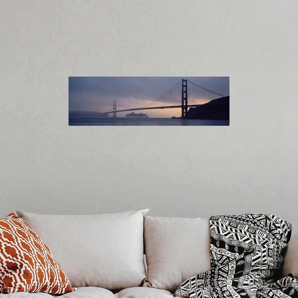 A bohemian room featuring Cruise ship under a bridge, Golden Gate Bridge, San Francisco, California