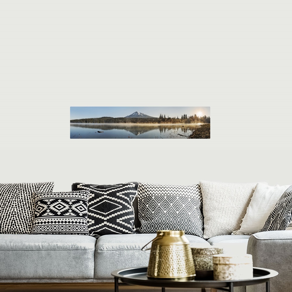 A bohemian room featuring Reflection of a mountain in water, Fish Lake, Mt McLoughlin, Oregon