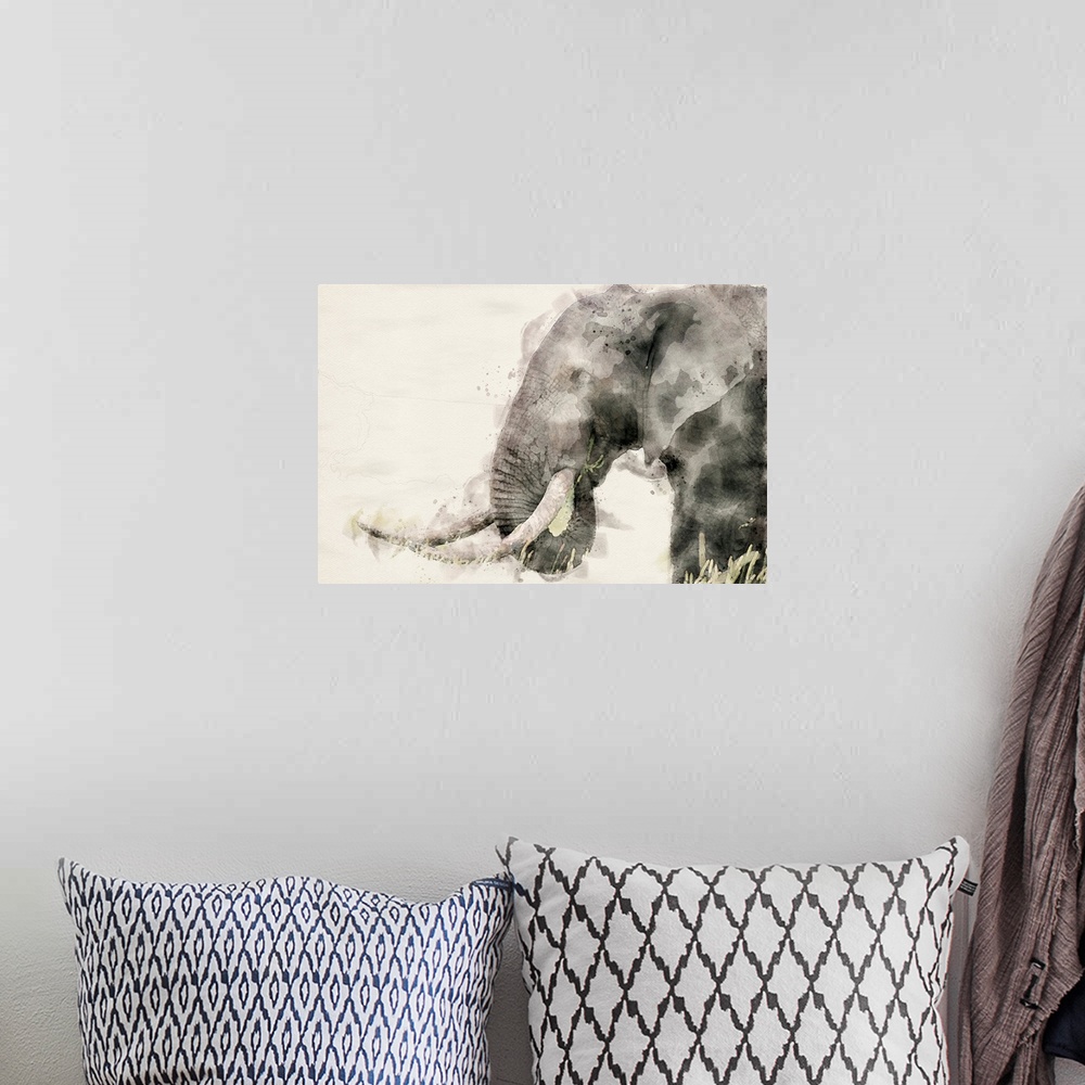 A bohemian room featuring Abstract African Elephant Watercolor