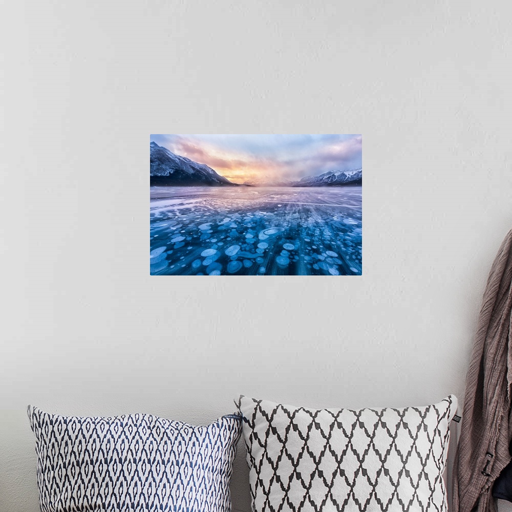 A bohemian room featuring Snow Stream Over Abraham Lake
