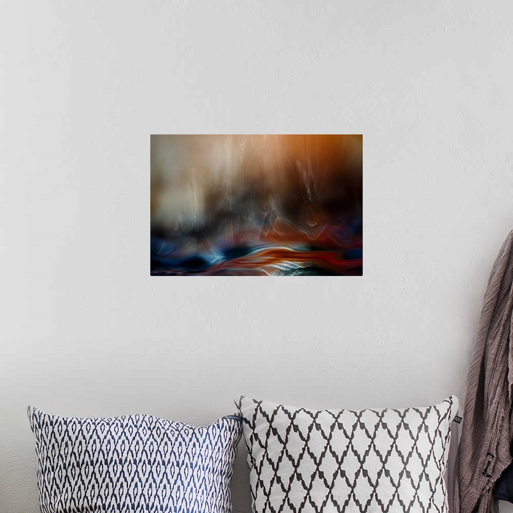 A bohemian room featuring Abstract photograph with motion blur, creating light patterns.
