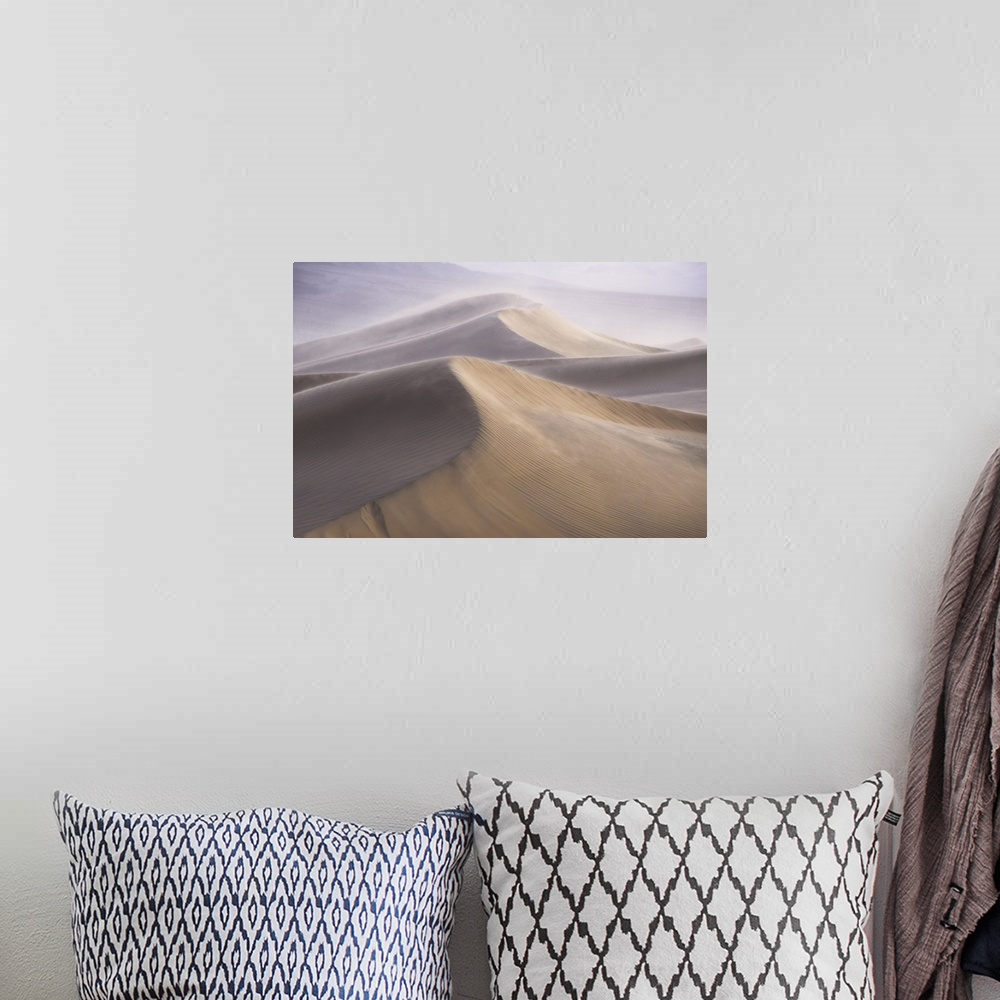 A bohemian room featuring Wind storm over the dunes, death valley, california