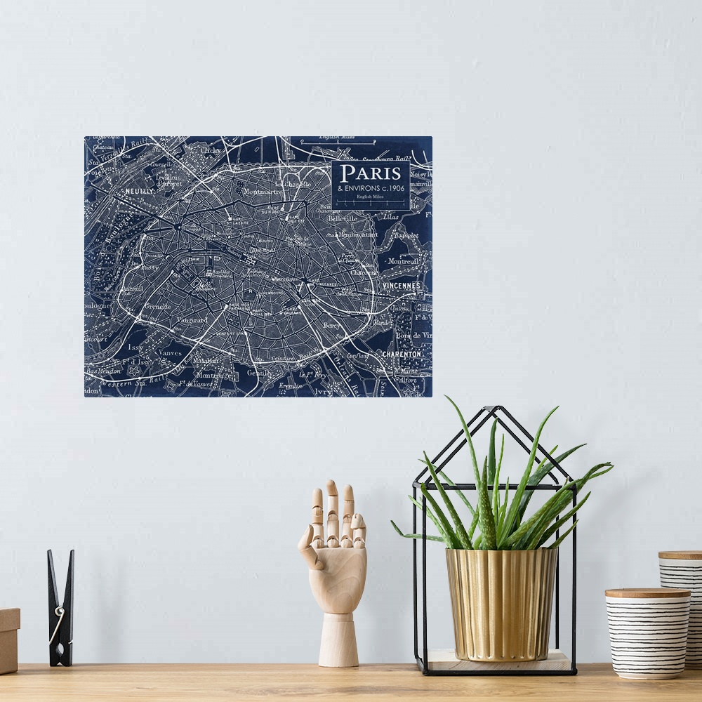 A bohemian room featuring Rustic contemporary art map of Paris districts, in cool tones.