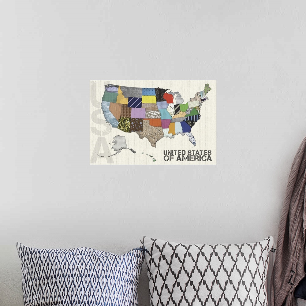 A bohemian room featuring US map