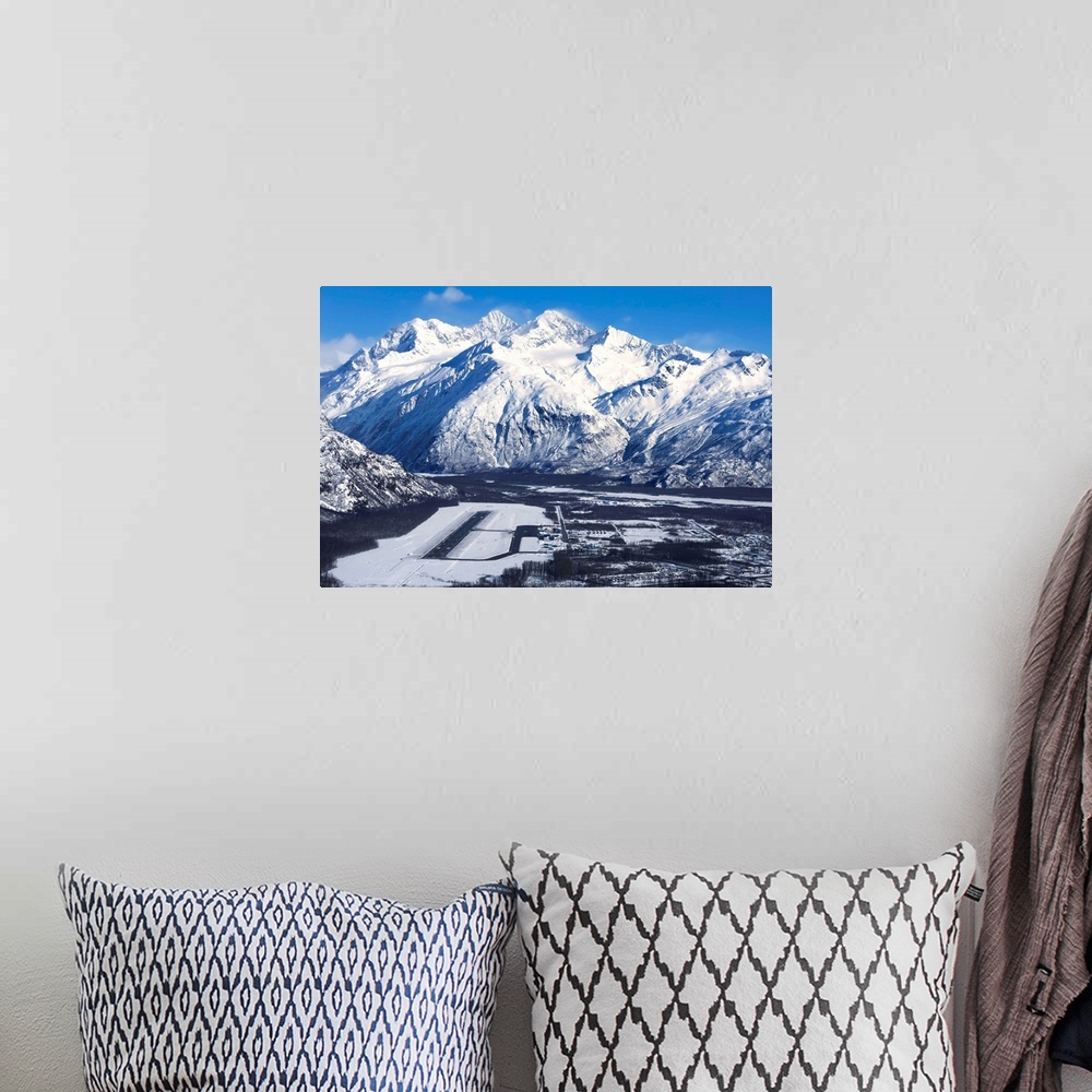 A bohemian room featuring Aerial view of Valdez, Alaska during early Spring