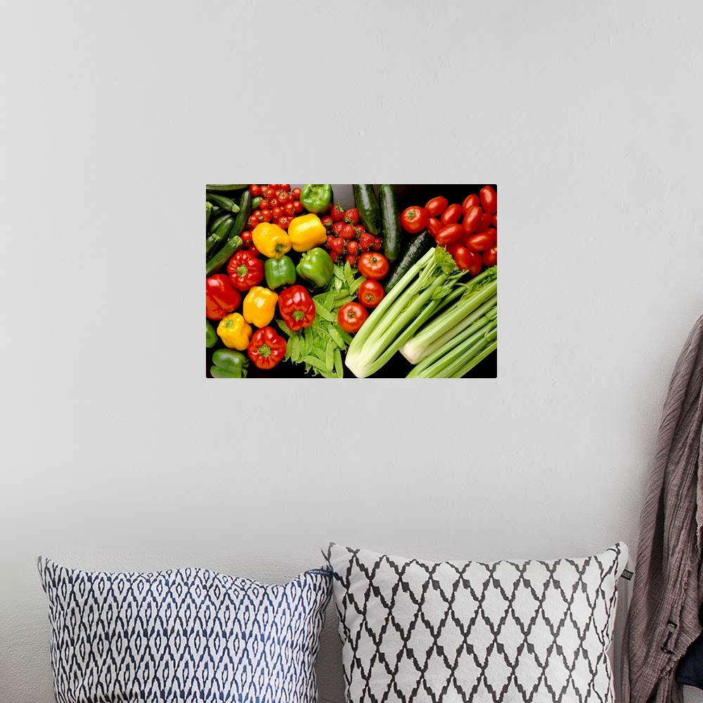 A bohemian room featuring Arrangement of fruits and vegetables