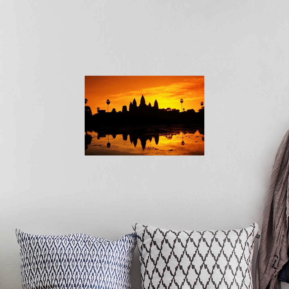 A bohemian room featuring Cambodia, Siem Reap, Angkor Wat, Silhouette Of Temple At Sunrise