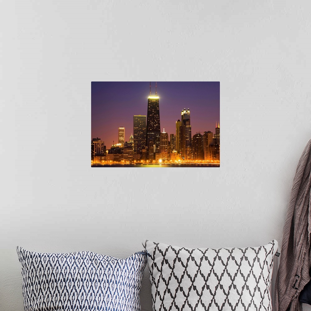 A bohemian room featuring Chicago Skyscrapers With John Hancock Center At Night, Chicago, Illinois