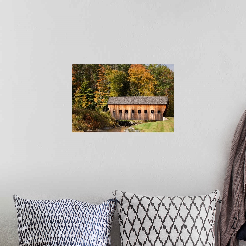 A bohemian room featuring Covered bridge in Vermont during autumn, Hammondsville, Vermont, United States of America.