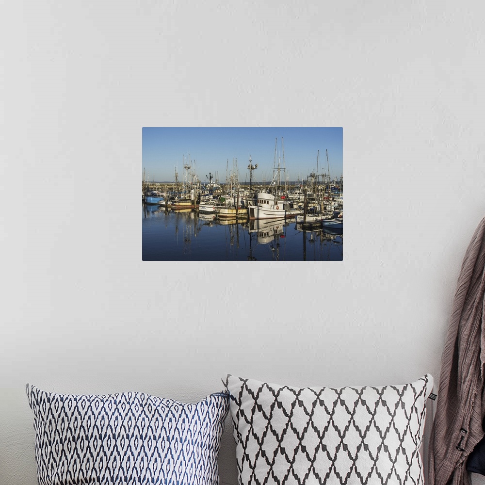 A bohemian room featuring Fishing Boats In A Harbour, Westport, Washington